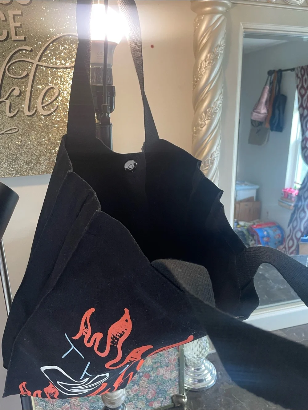 The King Black ethika Canvas Tote Bag with Orange Flame Graphics